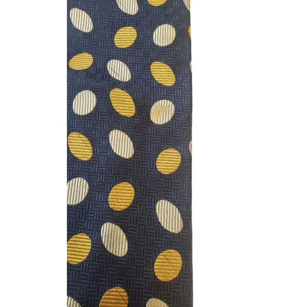 Pierre Balmain Couture Neck Tie Mens 100% Silk Navy Yellow Polka‎ Dots Business